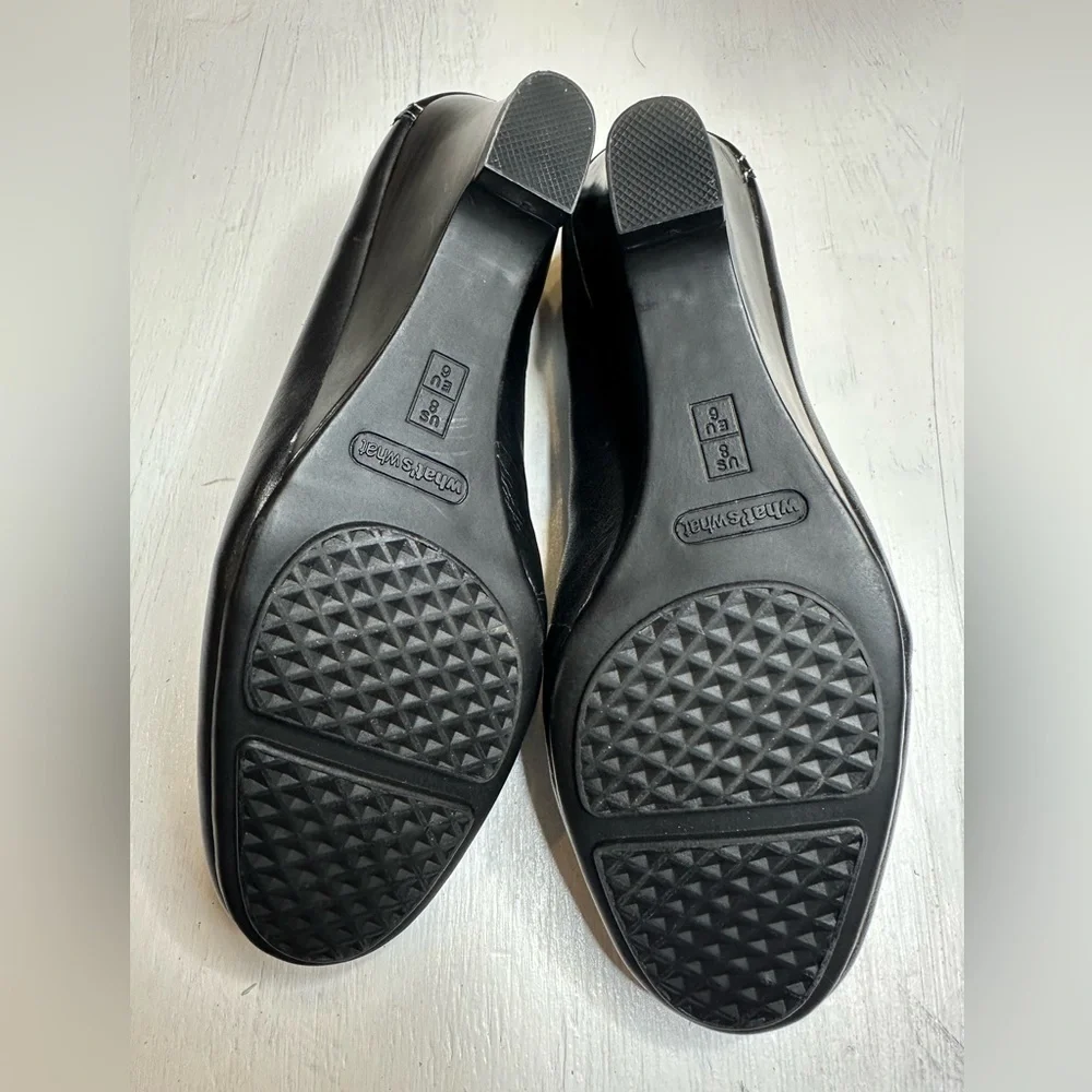 What’s What Aerosoles Black Leather Wedge Loafers Women’s 8 Twine N Dine